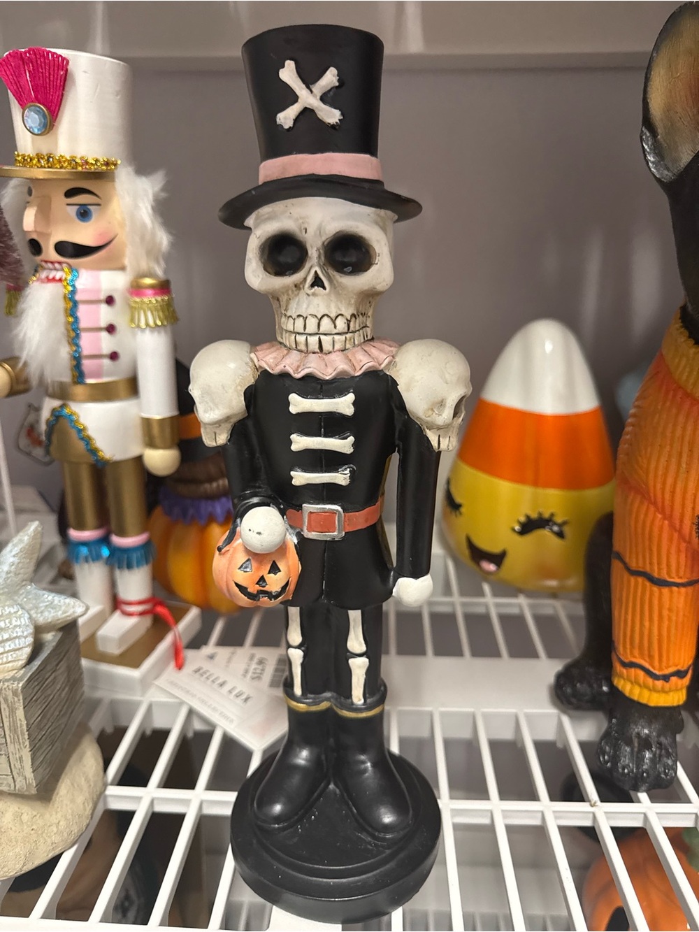 Skeleton Nutcracker Halloween Figurine - pink Black and White
